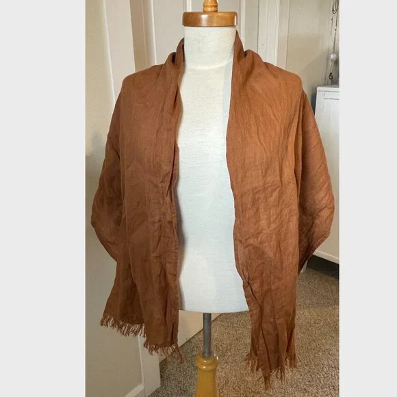 Fog Linen Work Light Brown/Tan 100% Linen Scarf - Picture 2 of 3